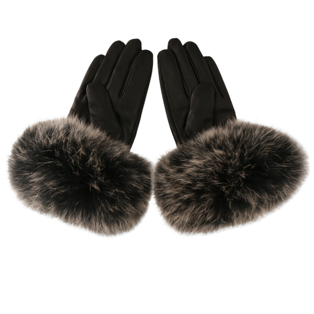 Black and Gray Fur Gloves