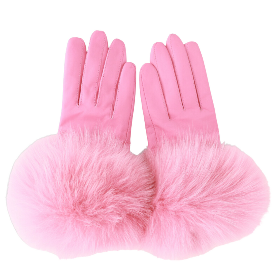 Pink Fur Gloves