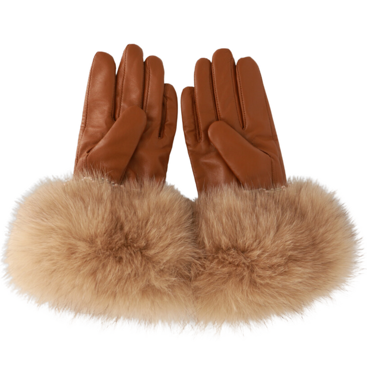 Beige Fur Brown Gloves