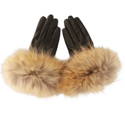 Winter Beige Fur Black Gloves