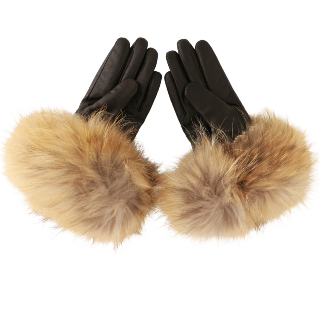 Winter Beige Fur Black Gloves