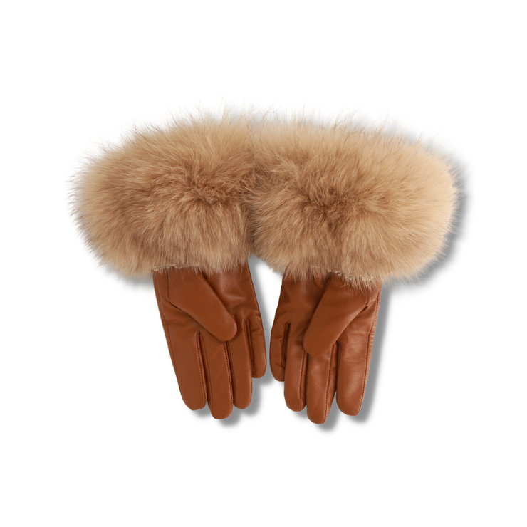 Beige Fur Brown Gloves