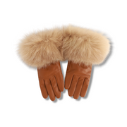 Beige Fur Brown Gloves