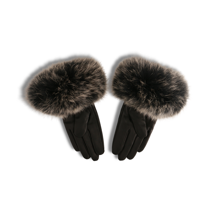 Black and Gray Fur Gloves
